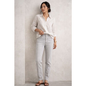 Eileen Fisher 6 Organic Cotton Stretch Slim Jeans Light Gray Straight Leg